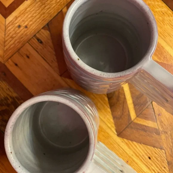 2 Handmade Studio Pottery USA Wolf Mugs Signed Cunningham Pottery ceramic mauve